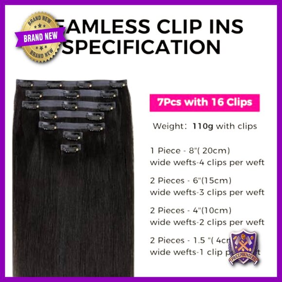 16 Inch Yaki Straight Clip-In Human Hair Extensions, 110g, 7 Pieces